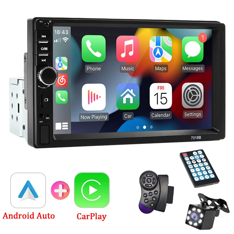 7“ Car Radio 1 Din Carplay Android Auto Multimedia Player HD Touch Screen FM AUX Input Bluetooth MirrorLink Universal Autoradio