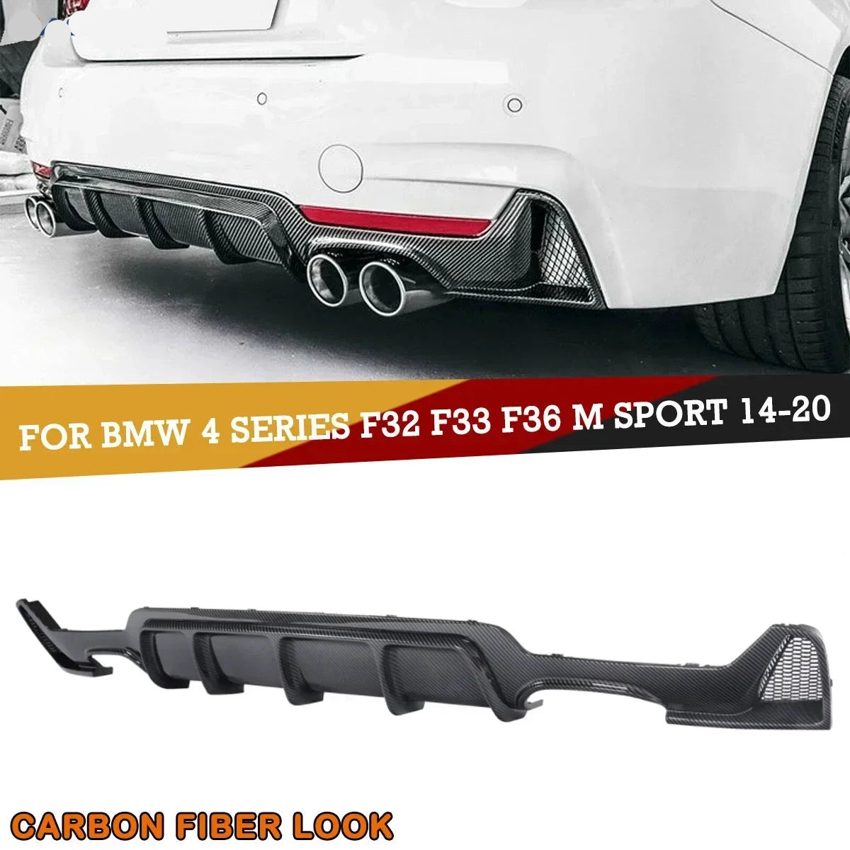 BMW 4Series F32 F33 F36 M Sport Quad Exhaust Rear Diffuser Carbon Look 14-18