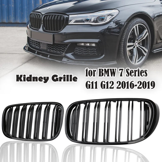 Front Kidney Grille For BMW 7 G11 G12 730i 740i 750i 740e 725d 730d 2016-2020 2 Slat Black Grill