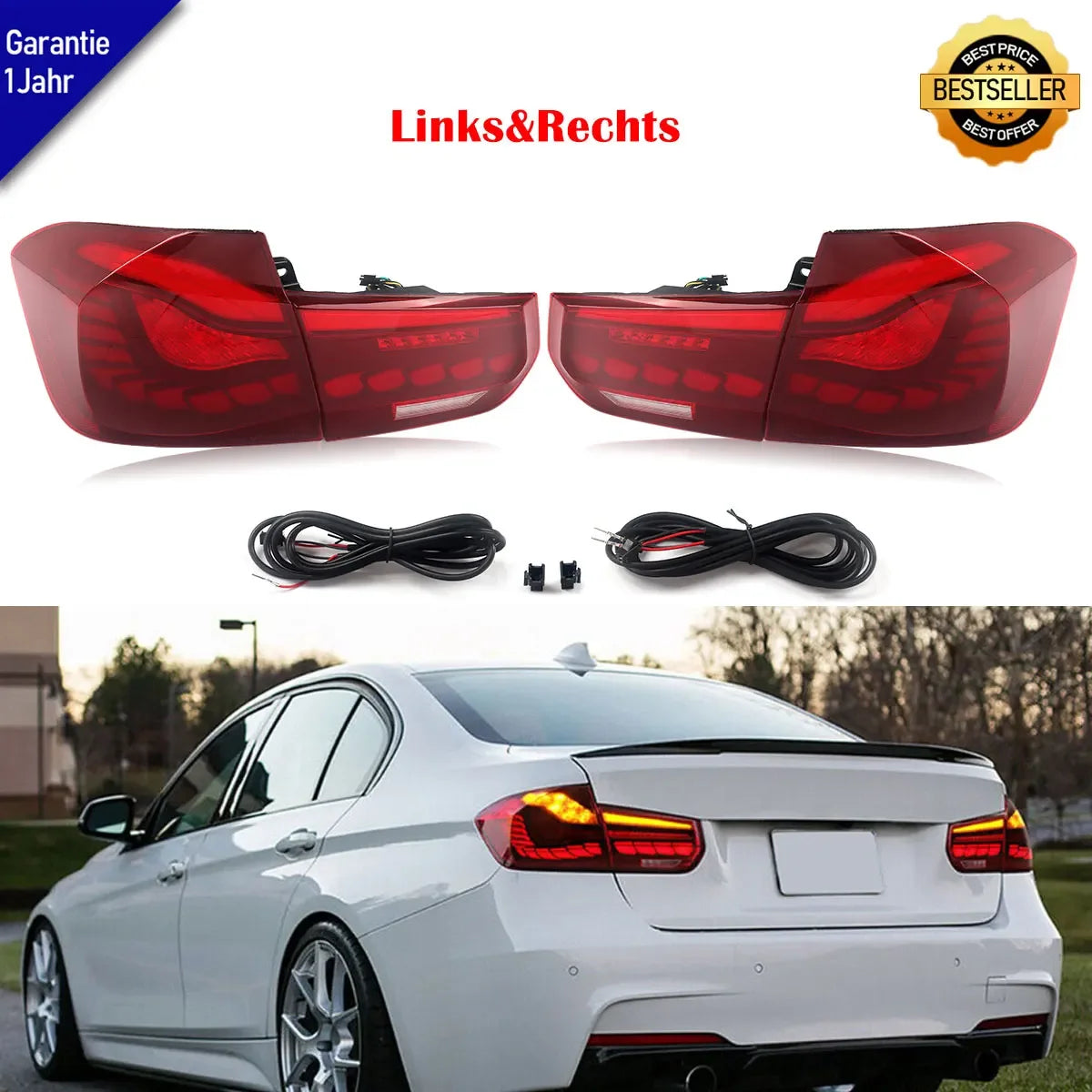 LED Tail Lights for BMW 3 Series F30 F80 2012-2018 Red OLED GTS Style Rear Lights