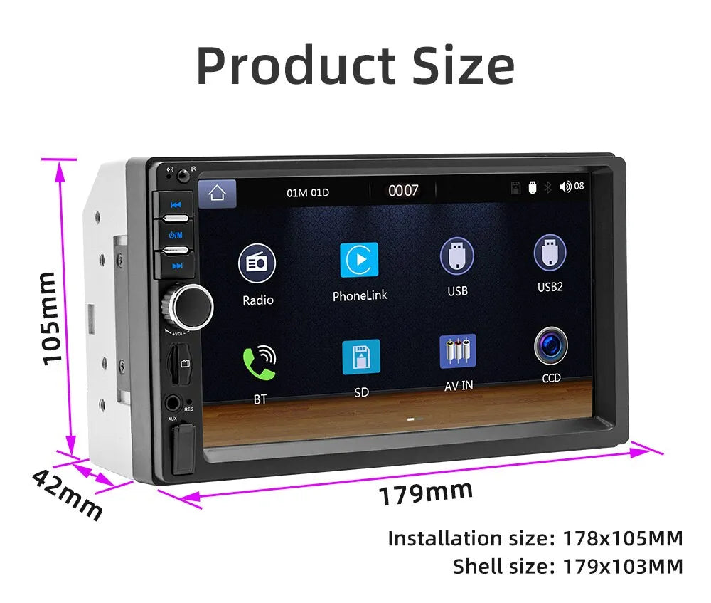 Universal CarPlay Android Auto 7Inch 2 Din Car Radio Autoradio Multimedia Player