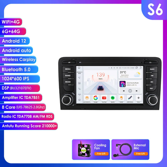 Carplay 7 inch Android Car Radio for Audi A3 8P 2003-2012 S3 2006-2012