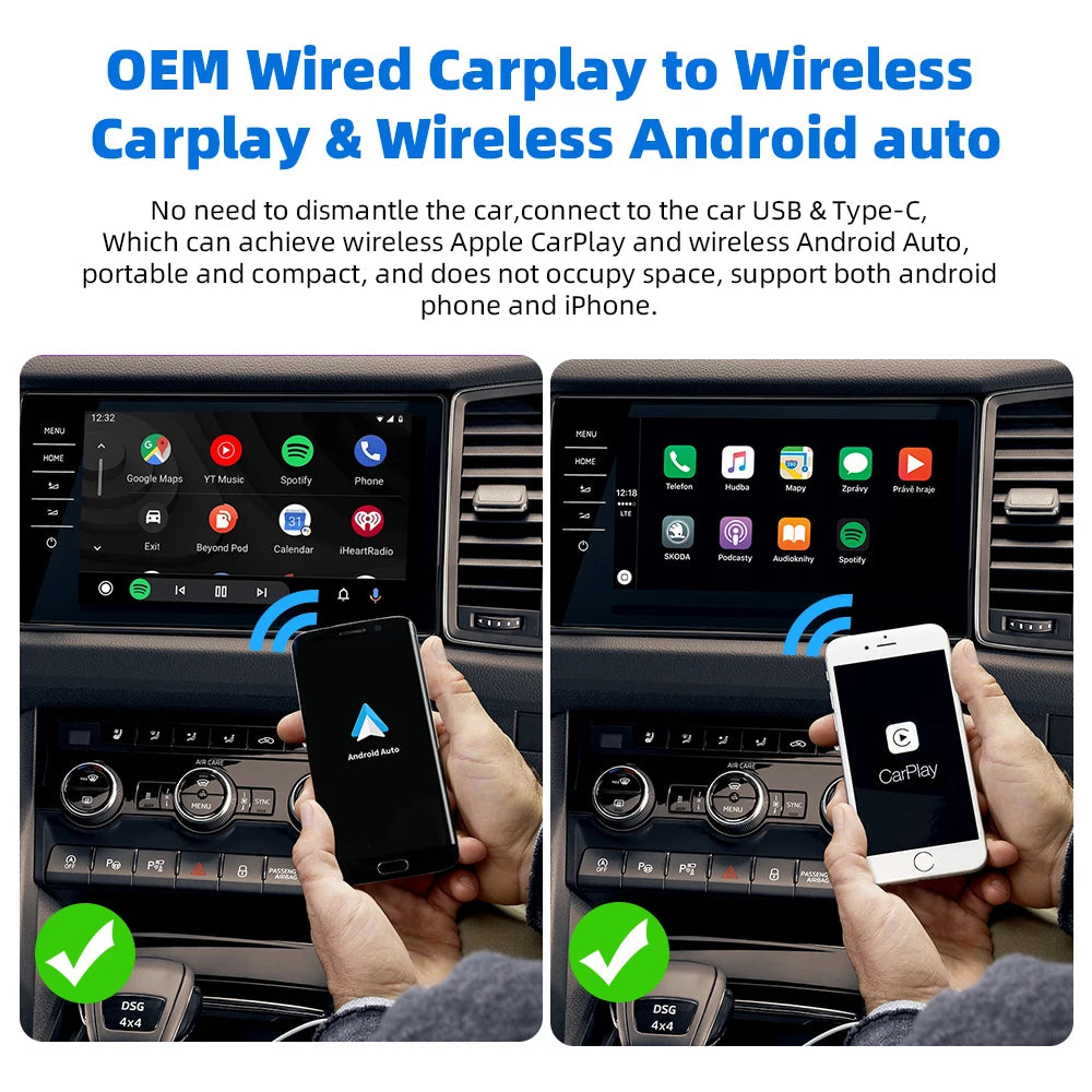 2 in1 Apple Car Play Wireless Adapter CarPlay Mini Box Android Auto Dongle for OEM Car Radio