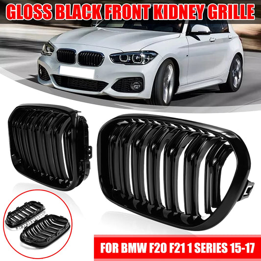 2015-2017 Grille For BMW F20 F21 120i LCI 1 Series Glossy Black Front Kidney Grill Grille 2 Slat