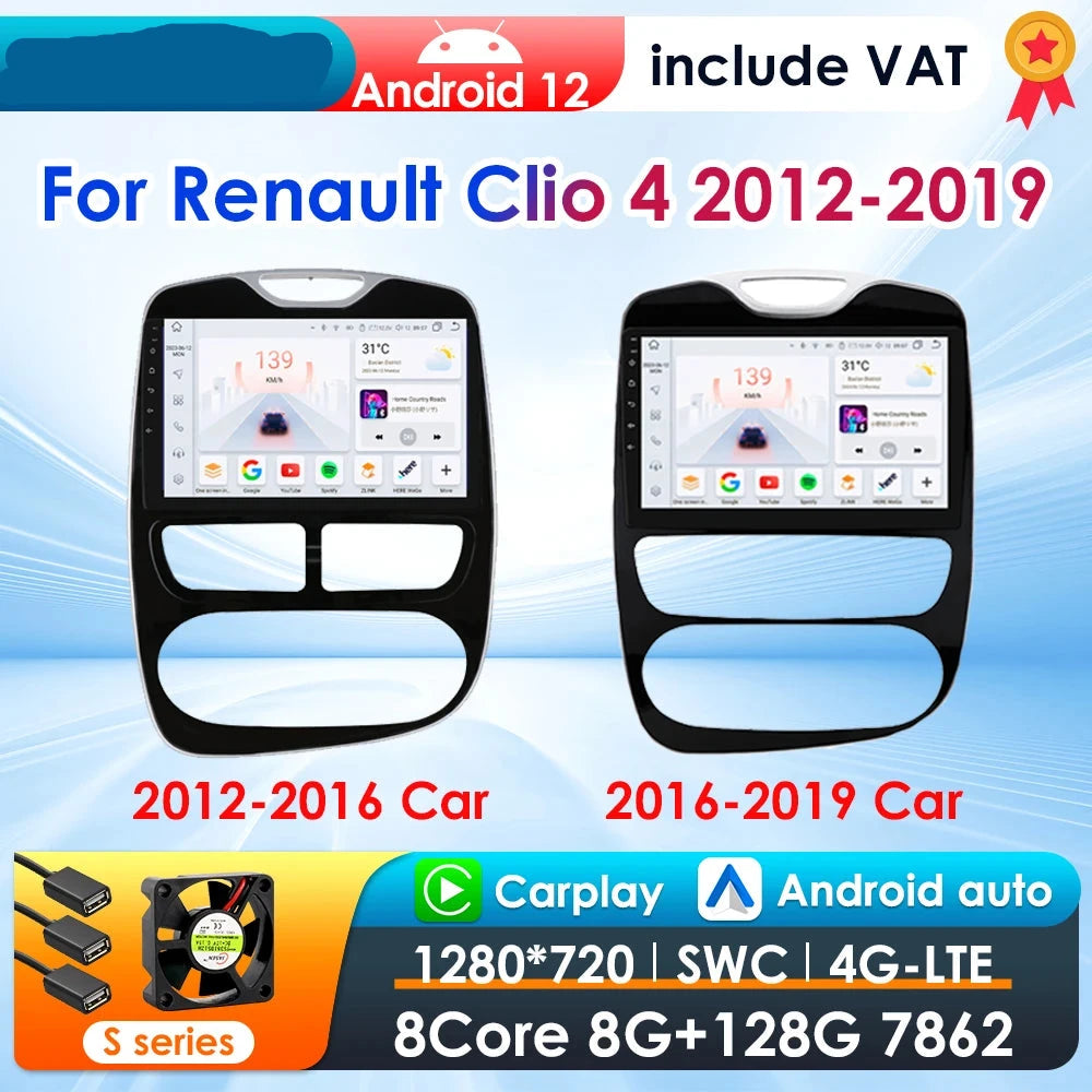 2Din CarPlay Android 13 Car Radio For Renault Clio 4 2012-2019 Car Multimedia Player