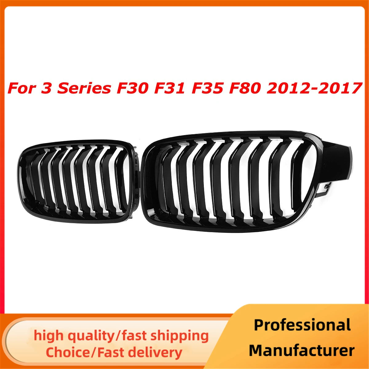 Grill For BMW 3 Series F30 F31 F35 F80 2012 2013 2014 2015-2018 1 Pair Gloss Black Kidney Grills