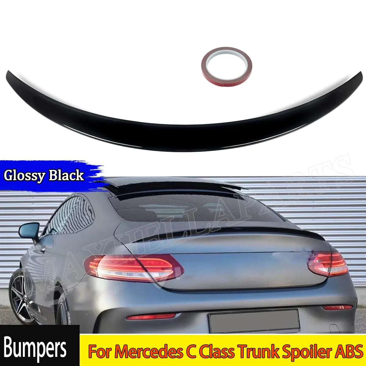 AMG Style C205 For Mercedes  C Class Trunk Spoiler ABS Car Tail Lip Wing Gloss Black 2Doors