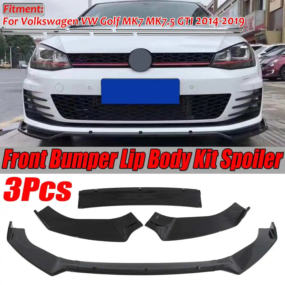 Glossy Black Front Bumper Lip Splitter For Volkswagen Golf MK7 MK7.5 GTI 2014-2019