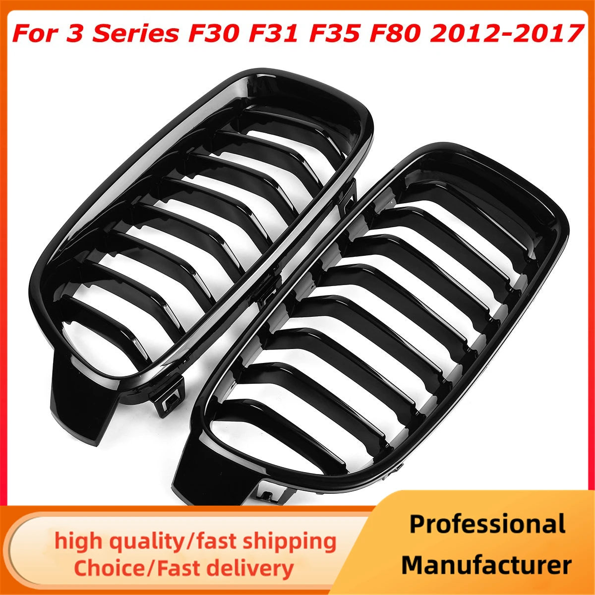 Grill For BMW 3 Series F30 F31 F35 F80 2012 2013 2014 2015-2018 1 Pair Gloss Black Kidney Grills